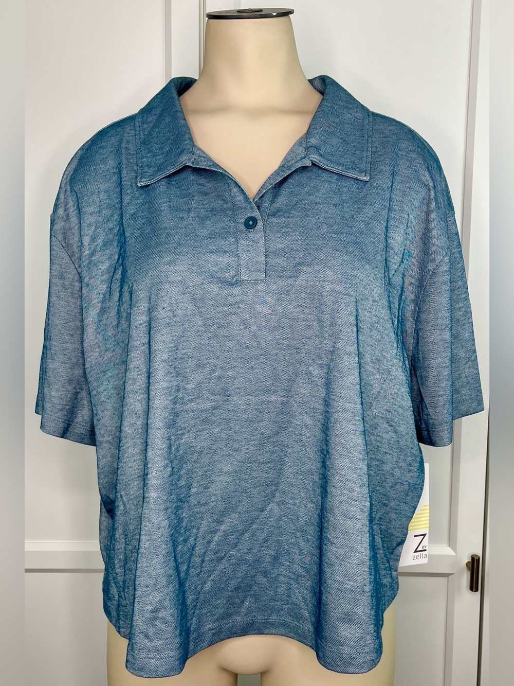 Z By Zella Golf Polo Blue Gray Short Sleeve Active Top Teal NWT